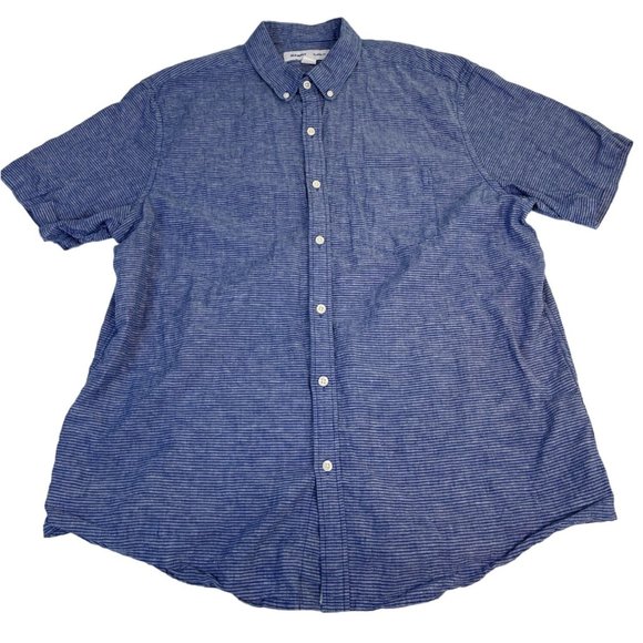 Old Navy Men's Button Down Shirt Relaxed Fit XL Blue Striped Linen Cotton - Picture 1 of 4